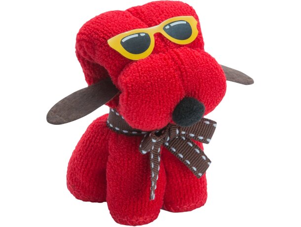 Toalla de regalo con forma de perrito con gafas roja