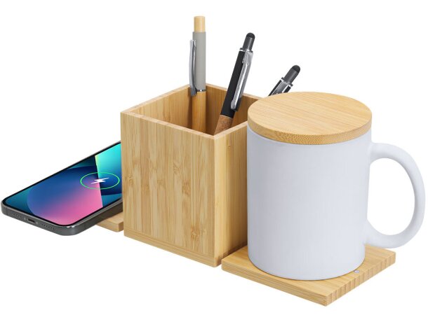 Lapicero multifunción Deblik bambú carga inalámbrica 15W detalle 2