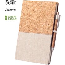 Libretas ecológicas personalizadas Brastel set con bolígrafo en corcho