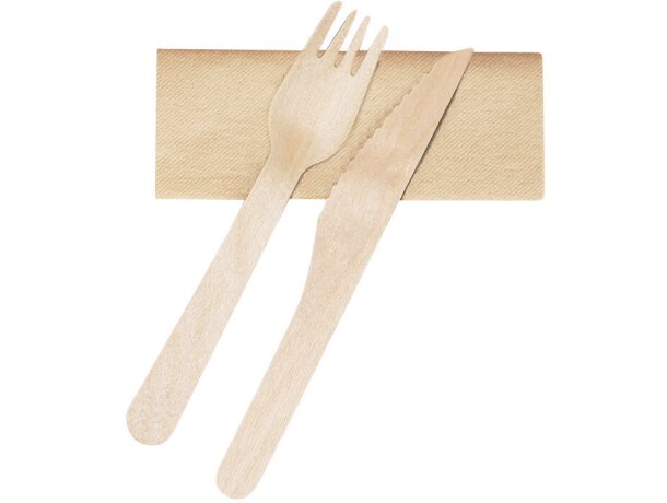 Set cubiertos madera Kumix con servilleta kraft detalle 2
