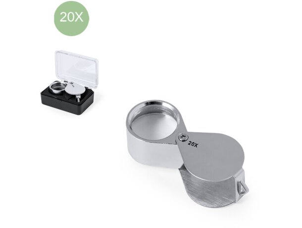 Lupa Rindex 20x metal plateado plegable con estuche acolchado detalle 1