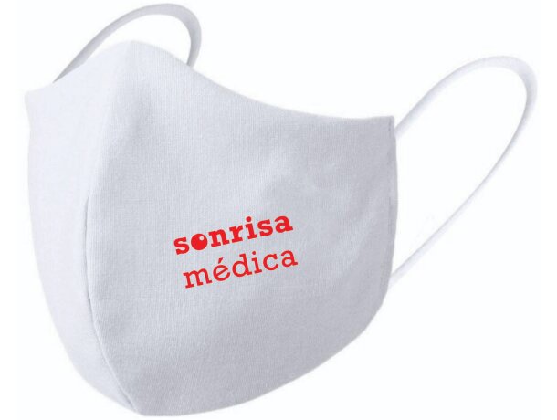 Mascarilla Solidaria personalizada Sonrisa Medica Blanco castellano detalle 1