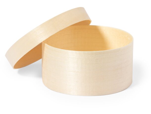 Caja presentación madera natural redonda con tapa Abedi detalle 2