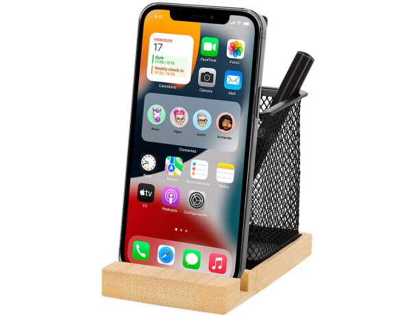 Lapicero soporte smartphone bambú Manish acabado negro detalle 4