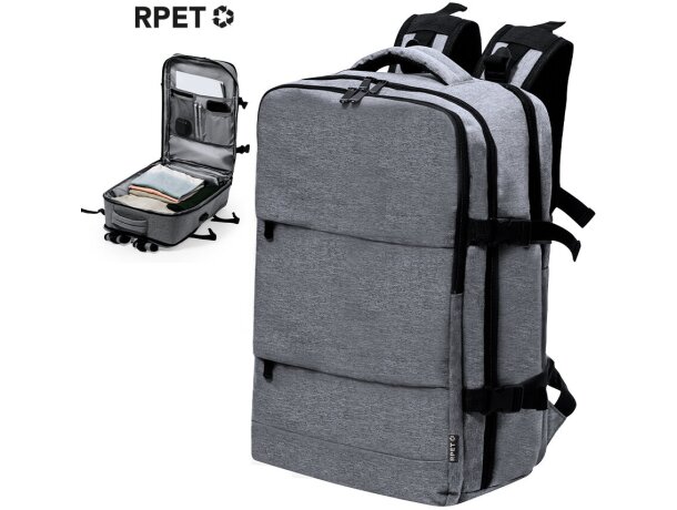 Mochila para portátil promocional con puerto usb de rPET 300D Myriax detalle 1