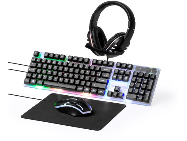 Set gamer Thrym con teclado ratón auriculares alfombrilla detalle 1