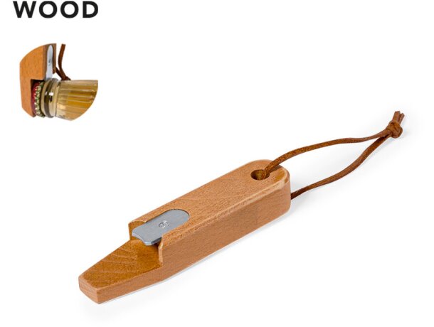 Abridores con logo de madera con cuerda para colgar Cesaris detalle 1