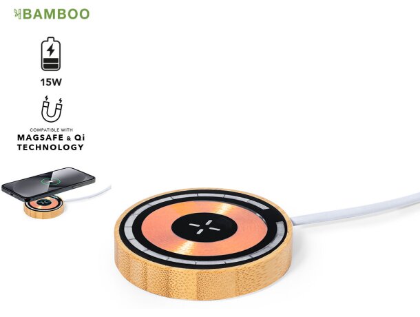Cargador inalámbrico con logo de bambú Ming detalle 1