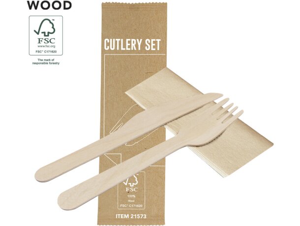 Set cubiertos madera Kumix con servilleta kraft detalle 5
