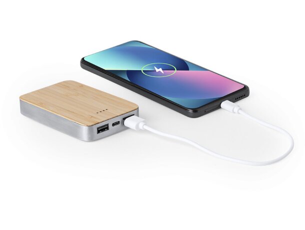 Power bank Newin aluminio reciclado bambú 5000 mAh dual USB detalle 3