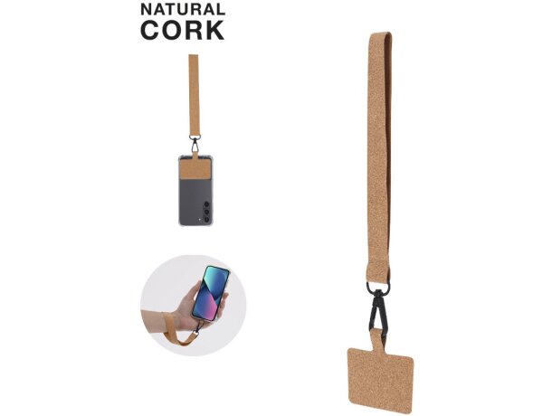 Pulsera soporte smartphone Naomix en corcho con mosquetón detalle 1