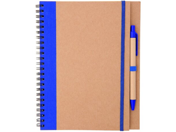 Libreta de cartón reciclado con goma personalizada azul