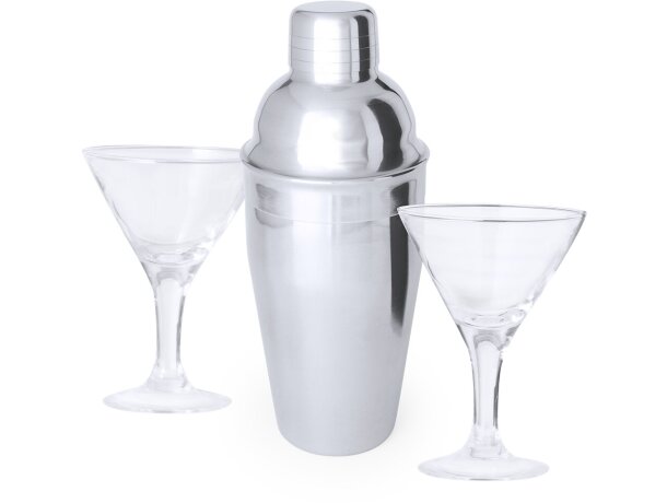 Set cóctel Cefiro con coctelera acero inoxidable y copas detalle 3