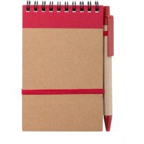 Bloc de notas mini con bolígrafo y detalles de color roja personalizado