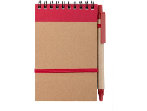 Bloc de notas mini con bolígrafo y detalles de color roja personalizado