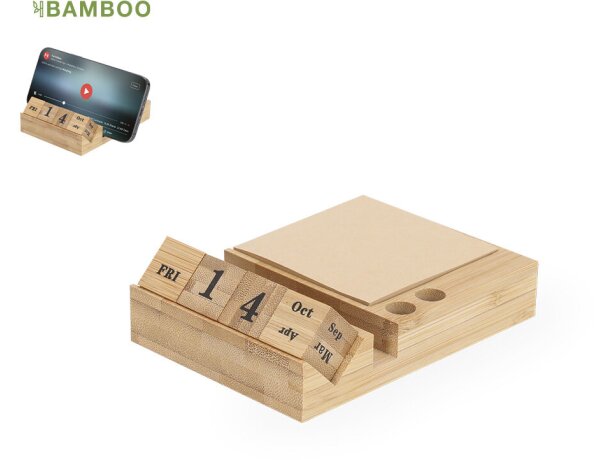 Portanotas calendario perpetuo bambú Dex con soporte smartphone detalle 1