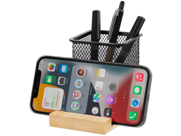 Lapicero soporte smartphone bambú Manish acabado negro detalle 3