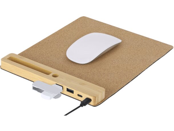Alfombrilla multifunción Dannax con hub USB y base de bambú detalle 3