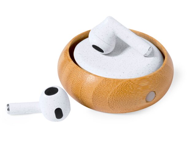 Auriculares plástico reciclado inalámbricos con detalles en bambú detalle 8