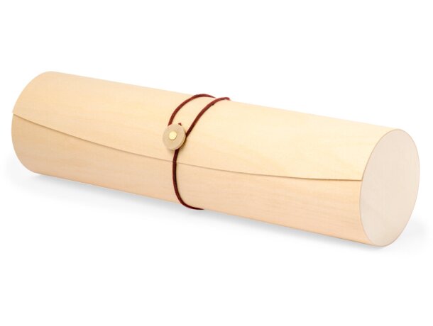 Caja presentación madera Majan cilíndrica con cierre polipiel detalle 2