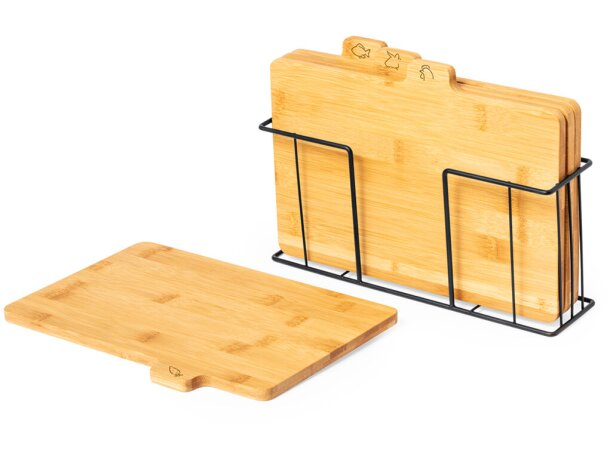 Set tablas corte bambú Sendak con cesta organizadora detalle 4