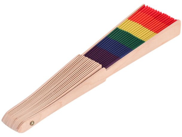 Abanico plegable Prokip con varillas de madera y tela multicolor detalle 3
