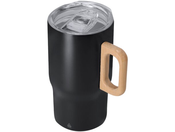 Taza térmica Zaran acero inoxidable reciclado asa de madera detalle 4