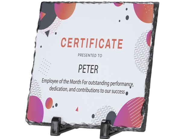 Placa de pizarra Heysi para sublimación 19x19 con soporte detalle 5