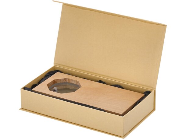 Placa reconocimiento Taorex cristal octogonal y madera natural detalle 3