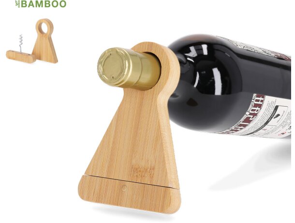 Sacacorchos soporte Kofko bambú con acero inoxidable detalle 1