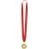 Medalla Gussy de metal dorado con relieve y cinta roja detalle 1