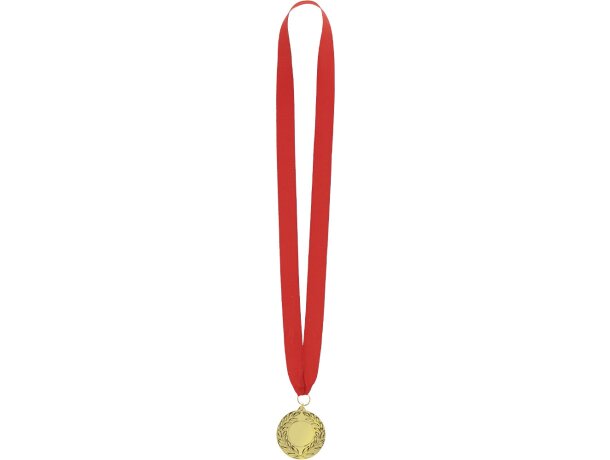 Medalla Gussy de metal dorado con relieve y cinta roja detalle 1