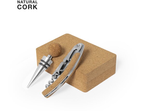 Set vinos Maquin con sacacorchos y tapón en estuche de corcho detalle 1