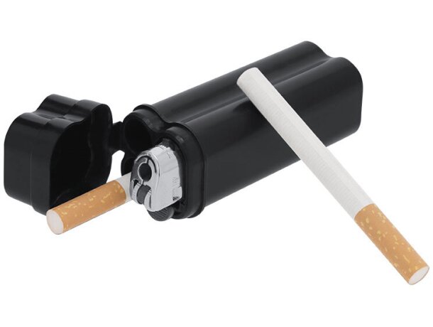 Estuche tabaco Zaron con tapa bisagra y compartimento mechero detalle 2