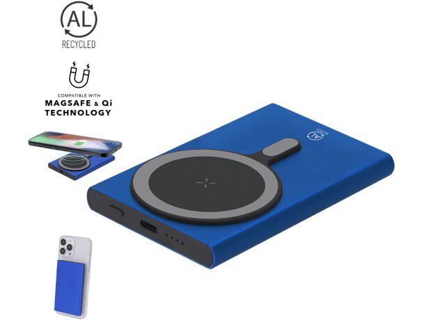 Power bank Bertex aluminio reciclado 5000 mAh carga inalámbrica detalle 1