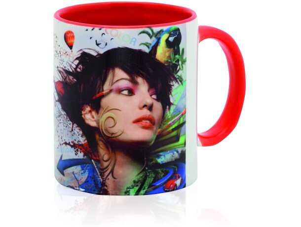 Taza de cerámica lisa para sublimacón interior de color con foto roja