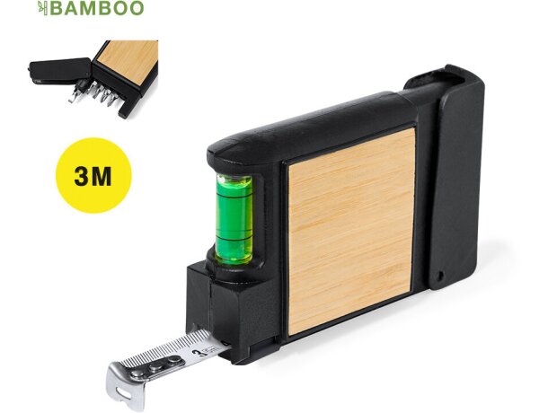 Flexómetro multiherramienta detalles en bambú de plástico Eliza 3m detalle 1