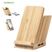 Portalápices bambú con cargador inalámbrico 5W