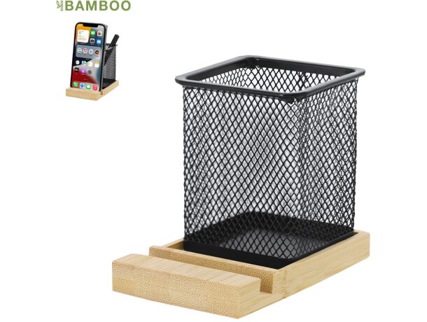 Lapicero soporte smartphone bambú Manish acabado negro detalle 1