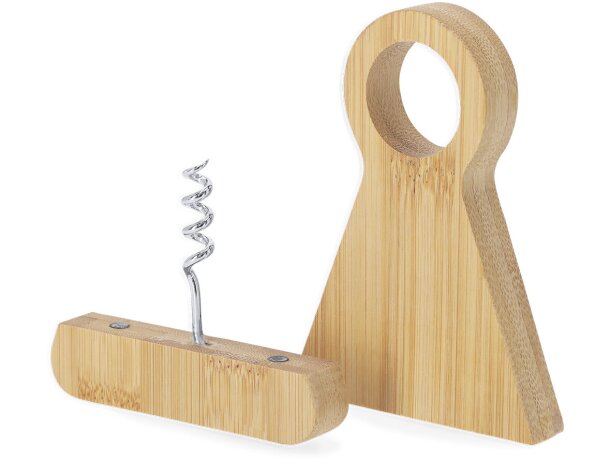 Sacacorchos soporte Kofko bambú con acero inoxidable detalle 2