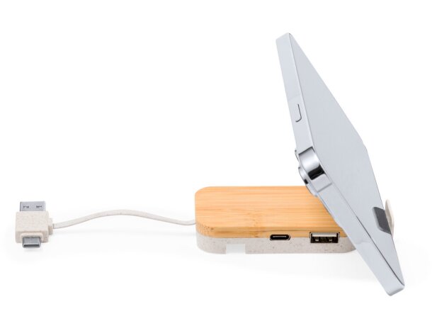 Puerto USB con soporte móvil Flow bambú y caña de trigo detalle 4