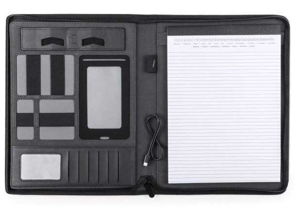 Carpeta negra con power bank personalizada