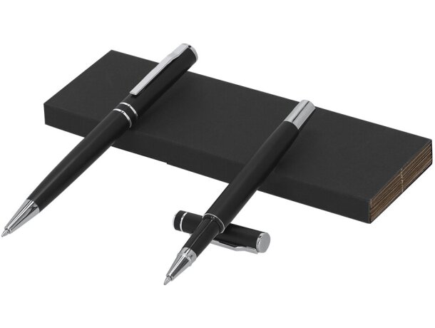 Set Yonder bolígrafo y roller aluminio reciclado negro mate detalle 1