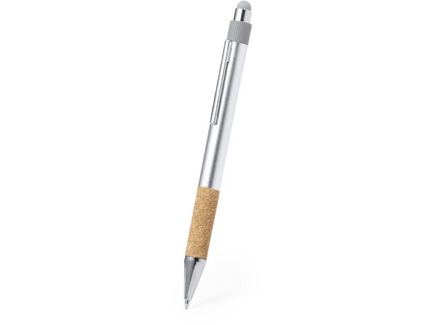 Bolígrafo táctil personalizado de corcho y aluminio reciclado tinta azul Fobox detalle 2