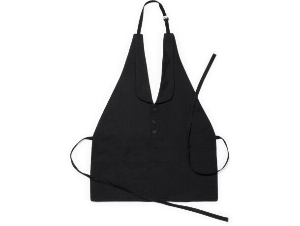 Mandil negro ligero con botones para cafetería barato negro