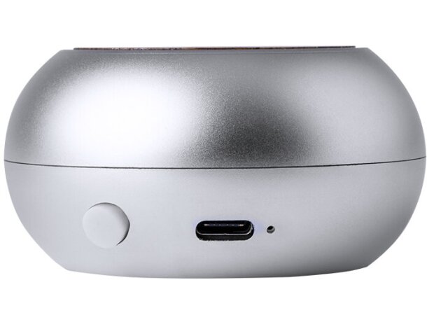 Altavoces promocionales aluminio con detalles en bambú Hiwent detalle 3
