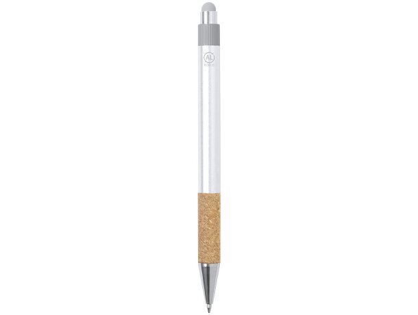 Bolígrafo táctil personalizado de corcho y aluminio reciclado tinta azul Fobox detalle 3
