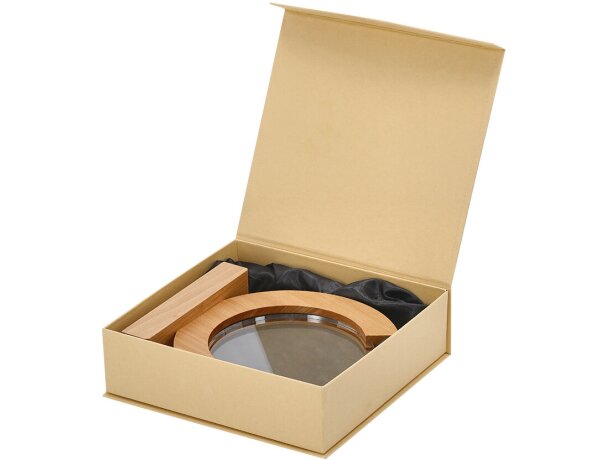 Placa trofeo Xiflex en cristal con base de madera natural detalle 3