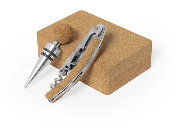 Set vinos Maquin con sacacorchos y tapón en estuche de corcho detalle 2