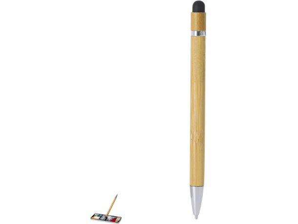Bolígrafo puntero Rocar de bambú con mecanismo retráctil detalle 1